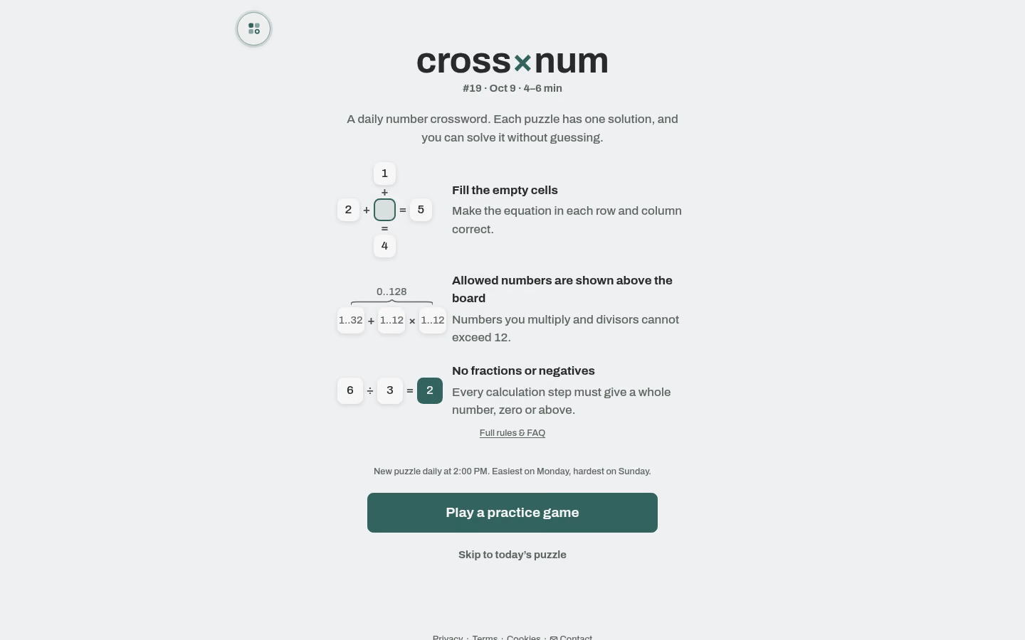 Crossnum game screenshot